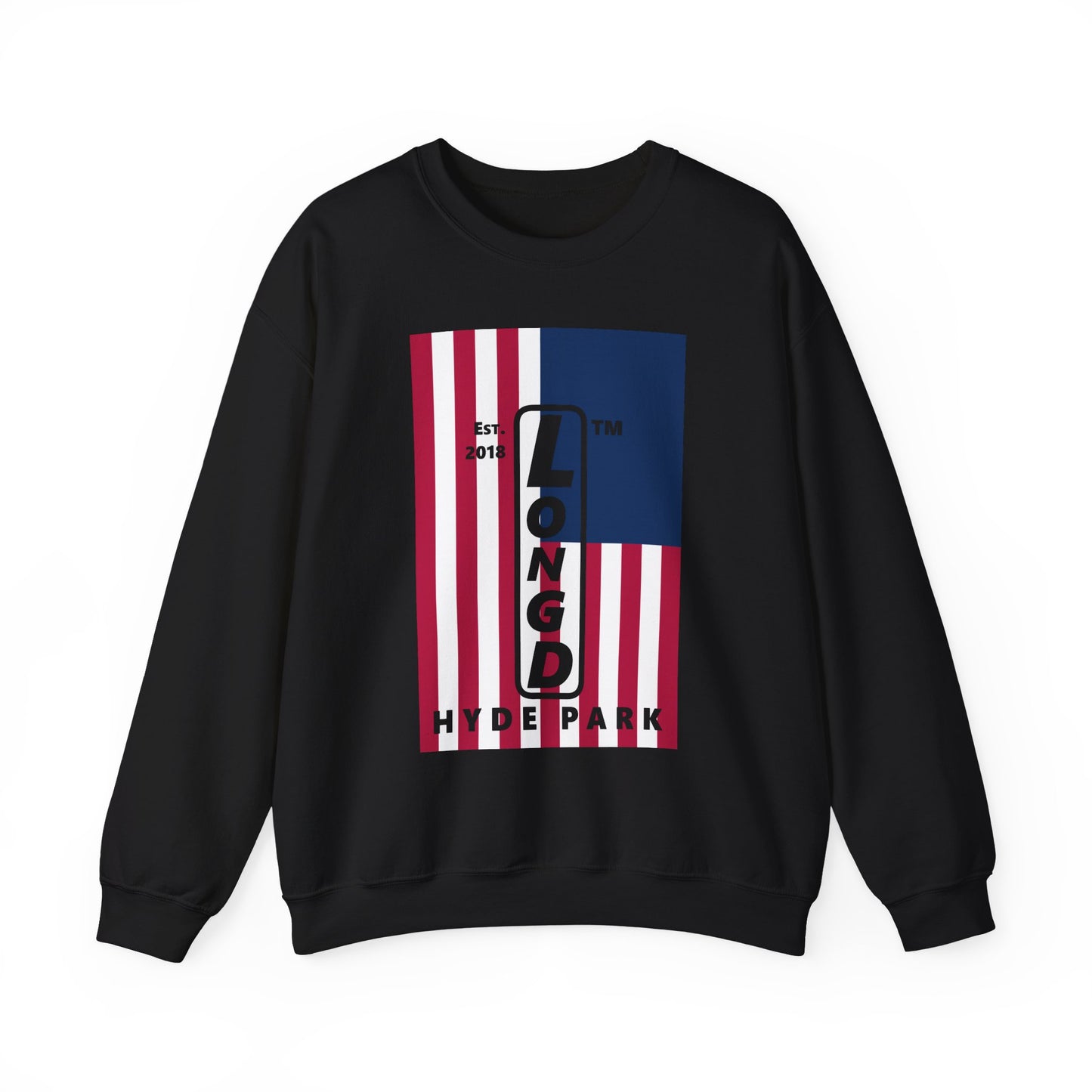 LongD negative cropped flag Hyde Park upright logo crewneck sweatshirt (patriotic colors)