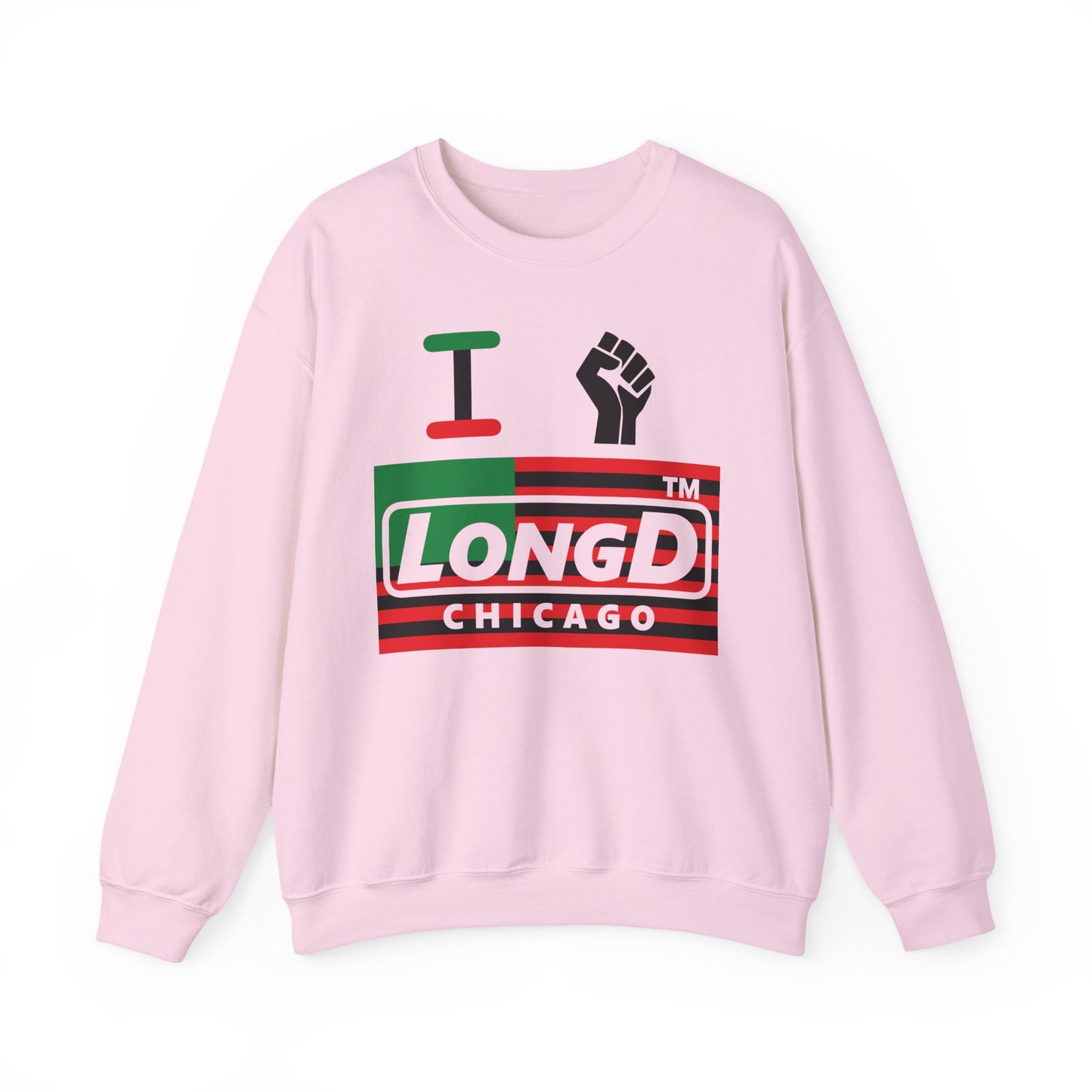 I fist LongD negative flag front-back Chicago logo crewneck sweatshirt