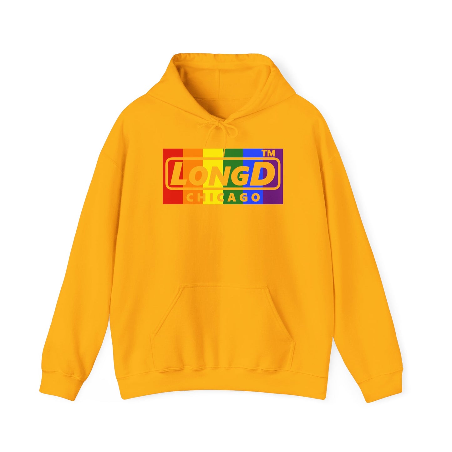 LongD® negative vertical striped Chicago logo hoodie (Pride colors)