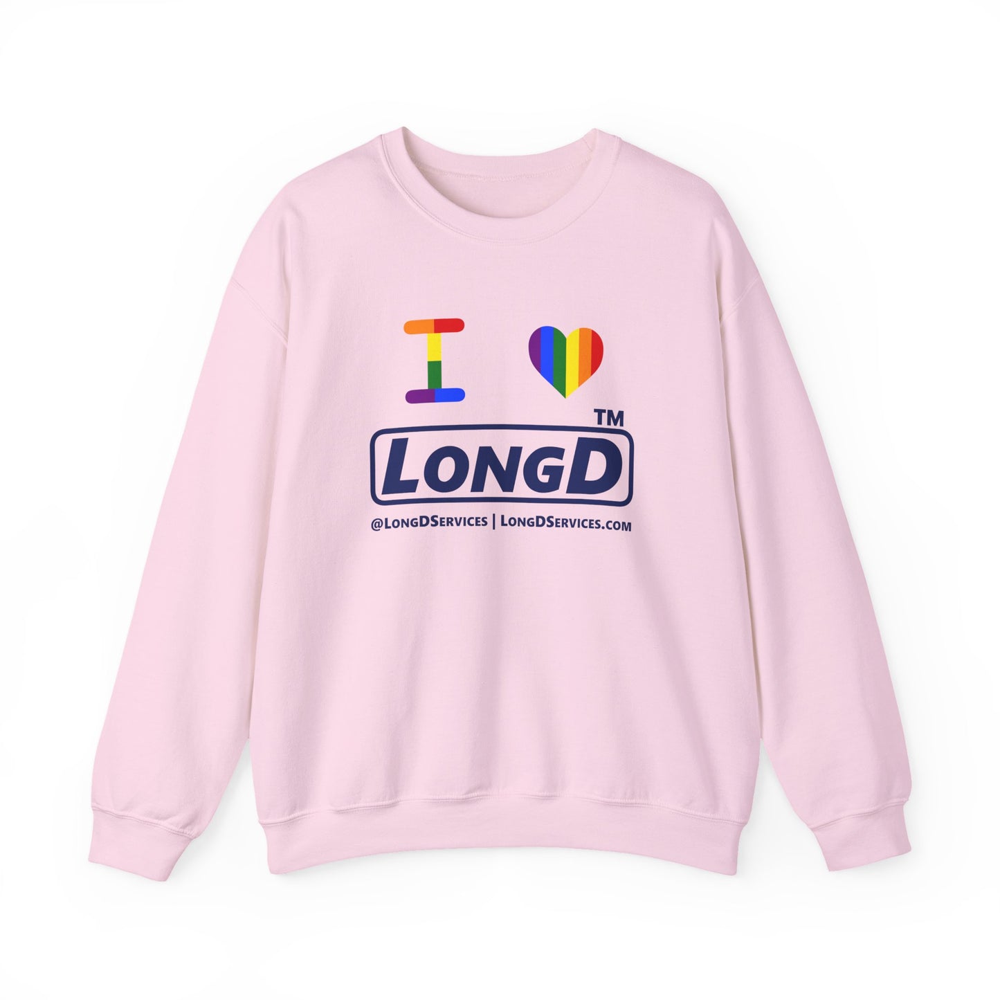 I Luv LongD official basic tag-domain logo crewneck sweatshirt with Pride heart