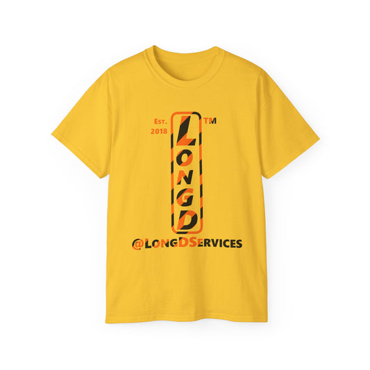 LongD Tag positive upright pixel-weighted 12-striped logo (Halloween colors) cotton tee