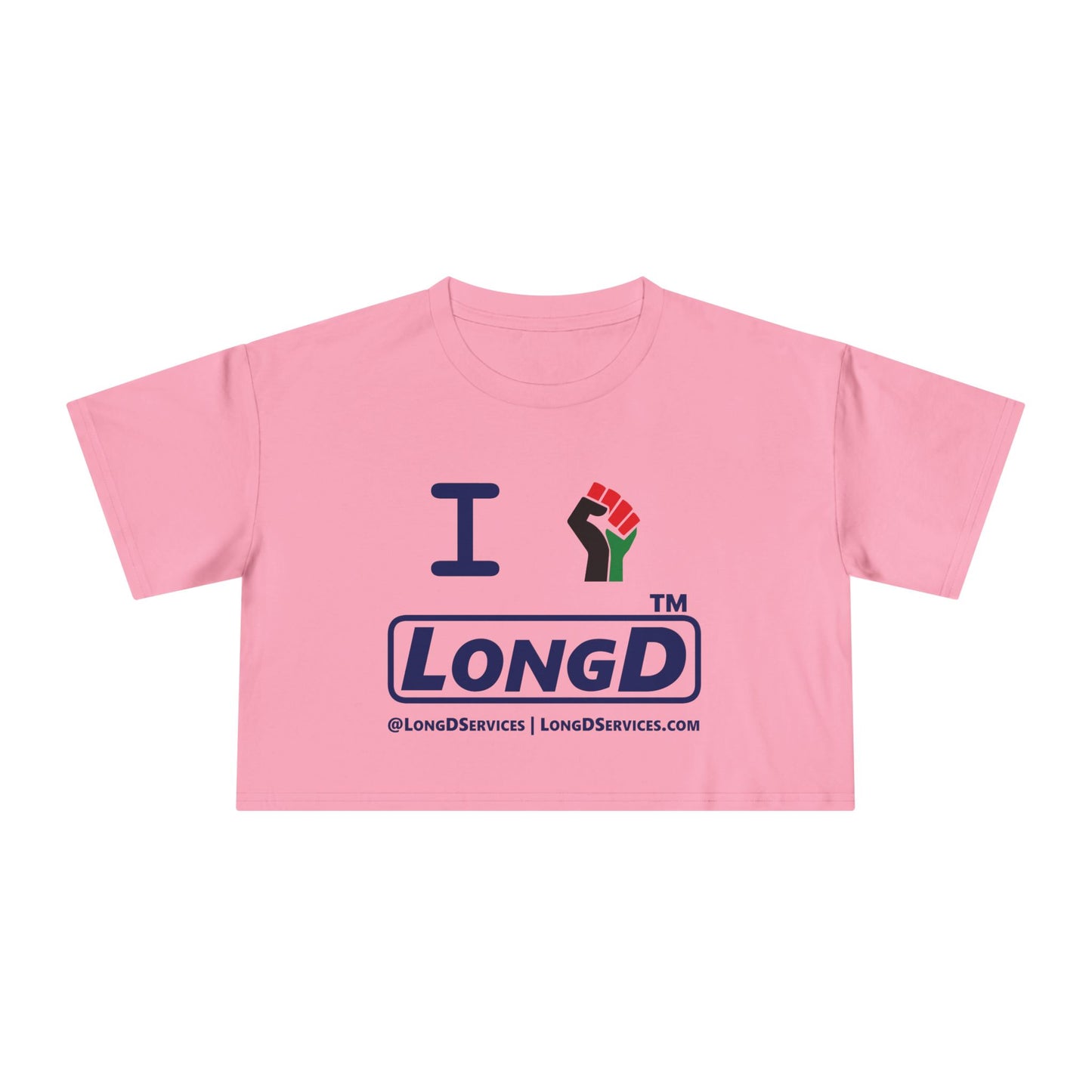 I fist LongD official front-back tag-domain logo crop tee