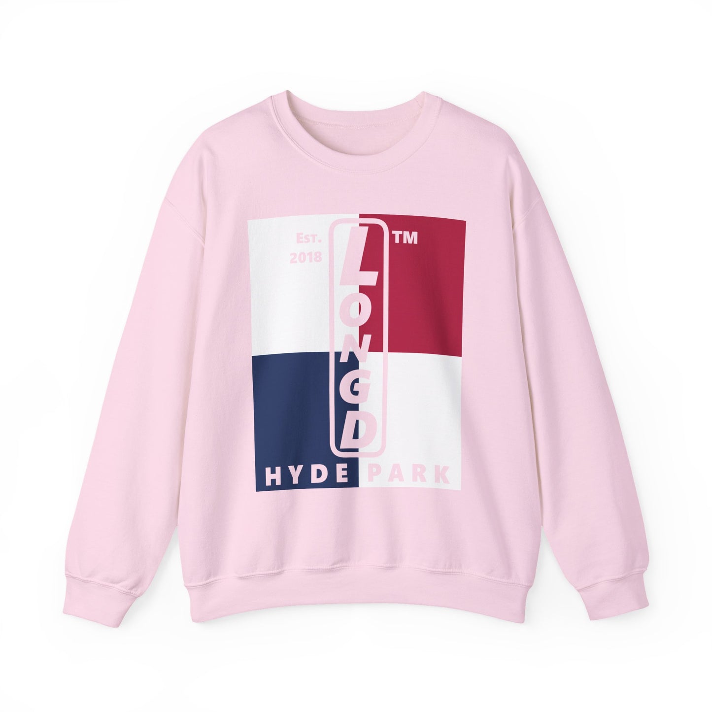 LongD negative quarters Hyde Park upright logo crewneck sweatshirt (patriotic colors)
