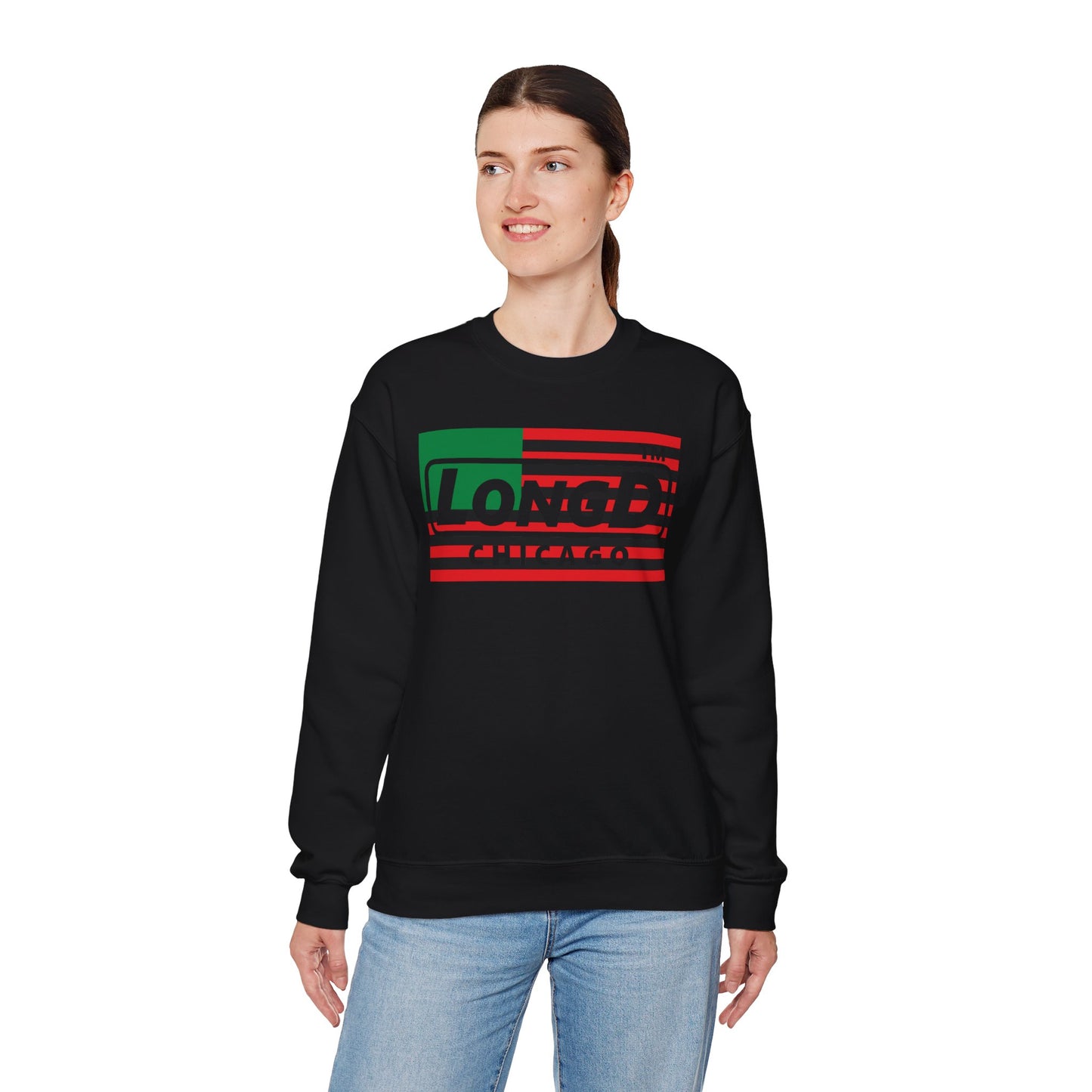LongD negative flag Chicago logo crewneck sweatshirt (Juneteenth colors)