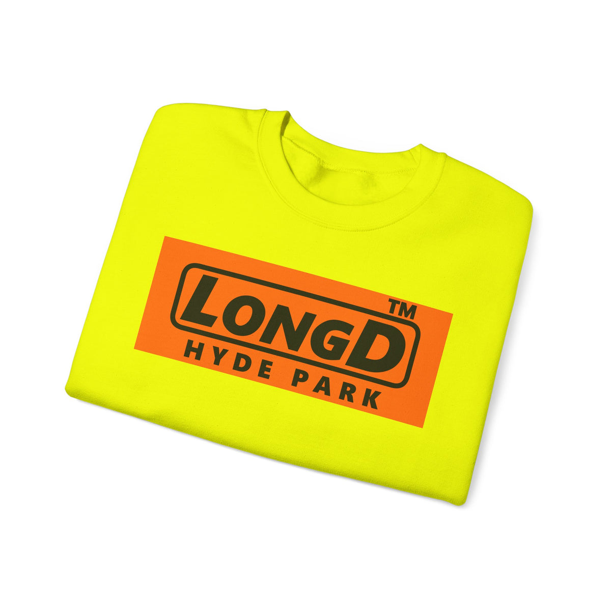 LongD Hyde Park logo Black (000000) on orange (FE7518) (Halloween colors) crewneck sweatshirt