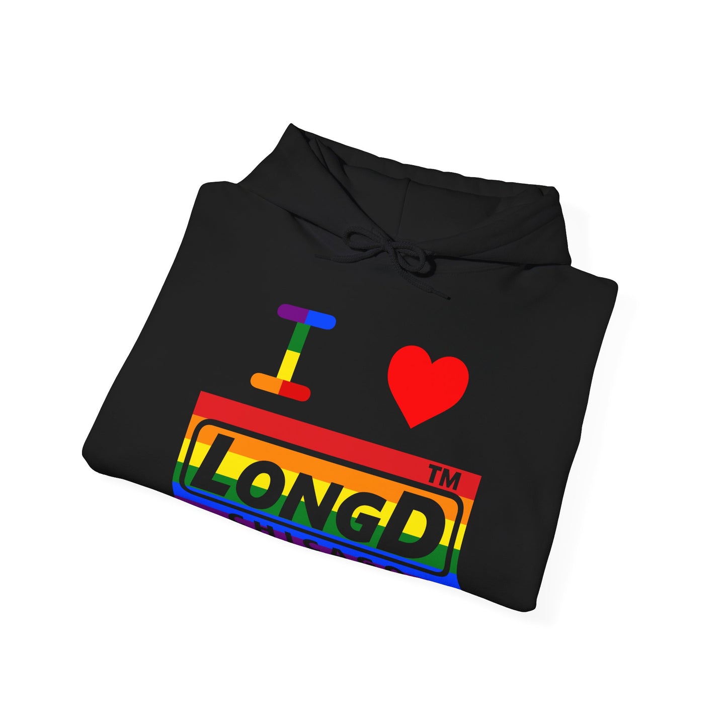 I Luv LongD® negative horizontal striped Chicago logo hoodie (Pride colors)