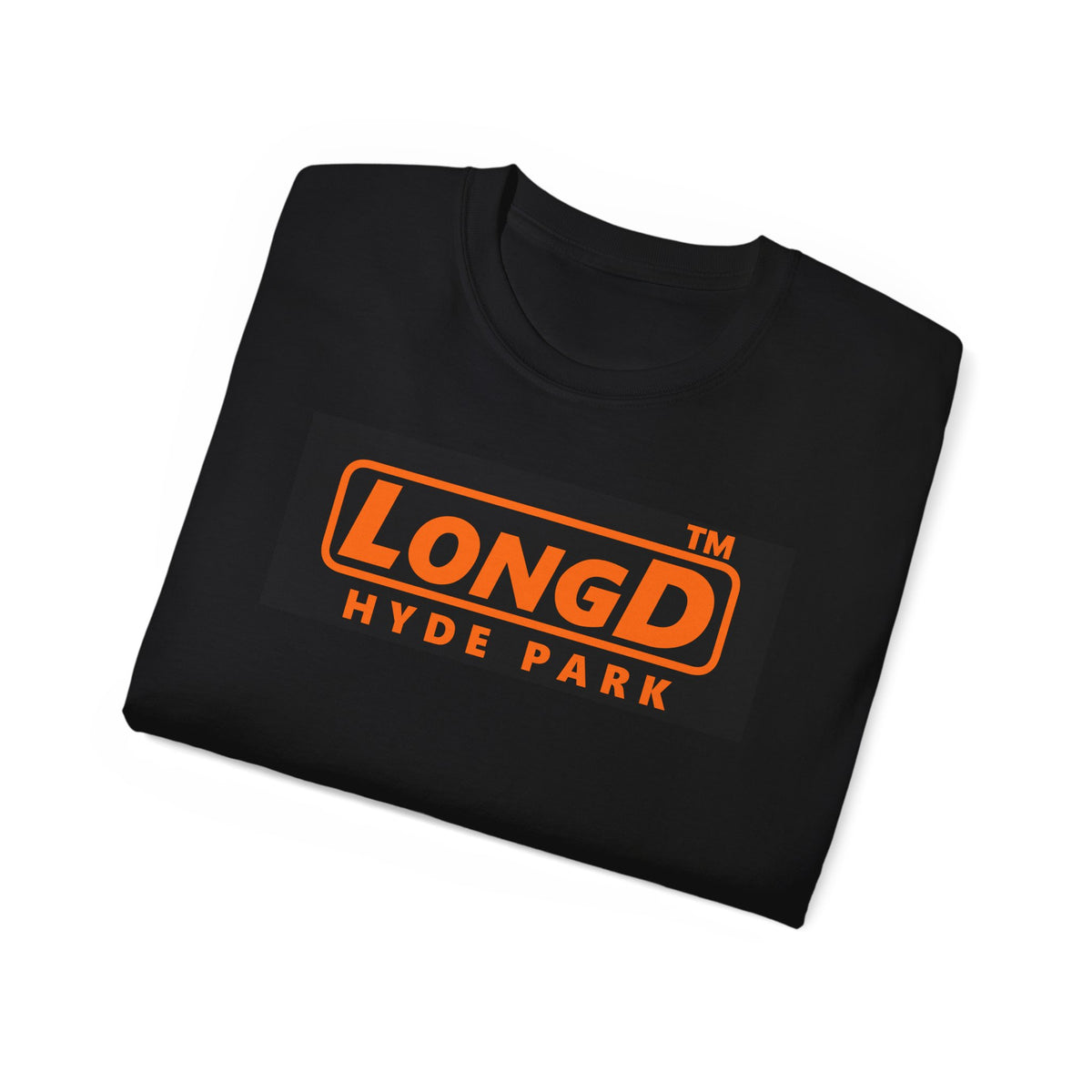 LongD Hyde Park logo orange (FE7518) on Black (000000) (Halloween colors) cotton tee