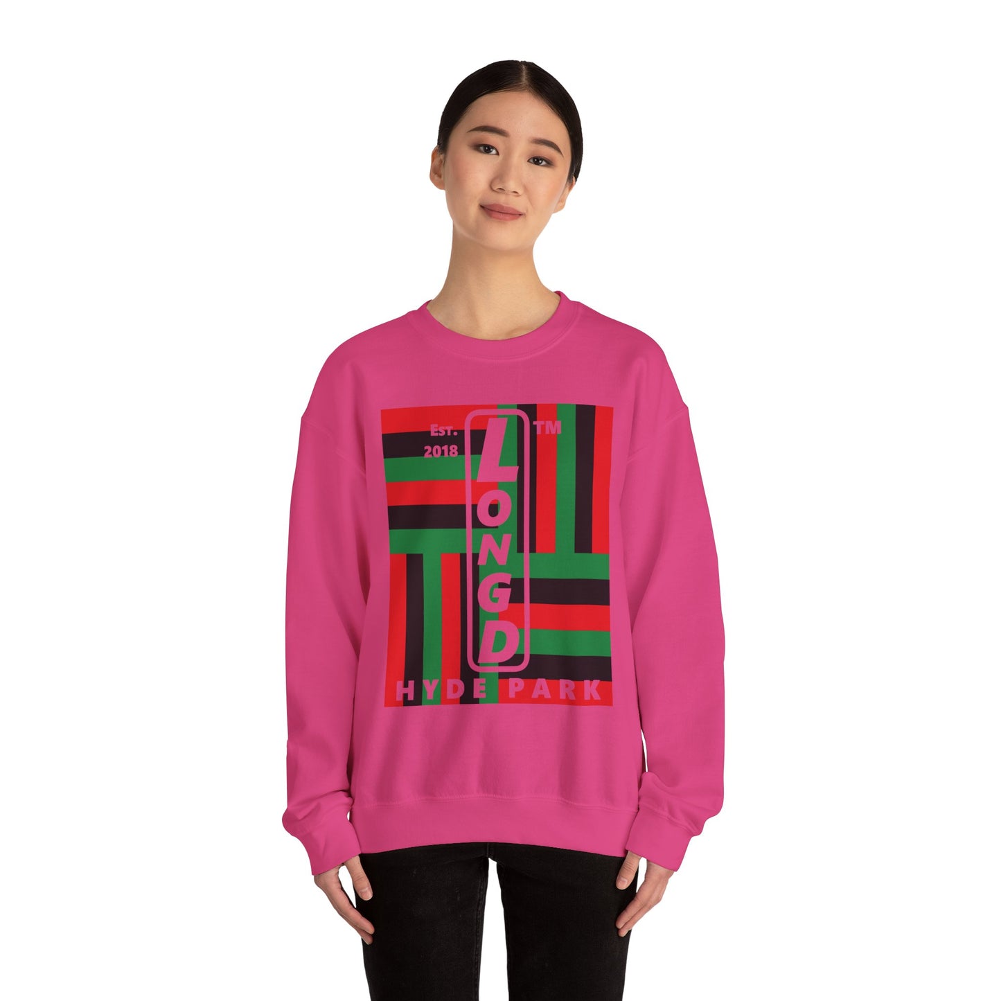 LongD negative windmill Hyde Park upright logo crewneck sweatshirt (Juneteenth colors)