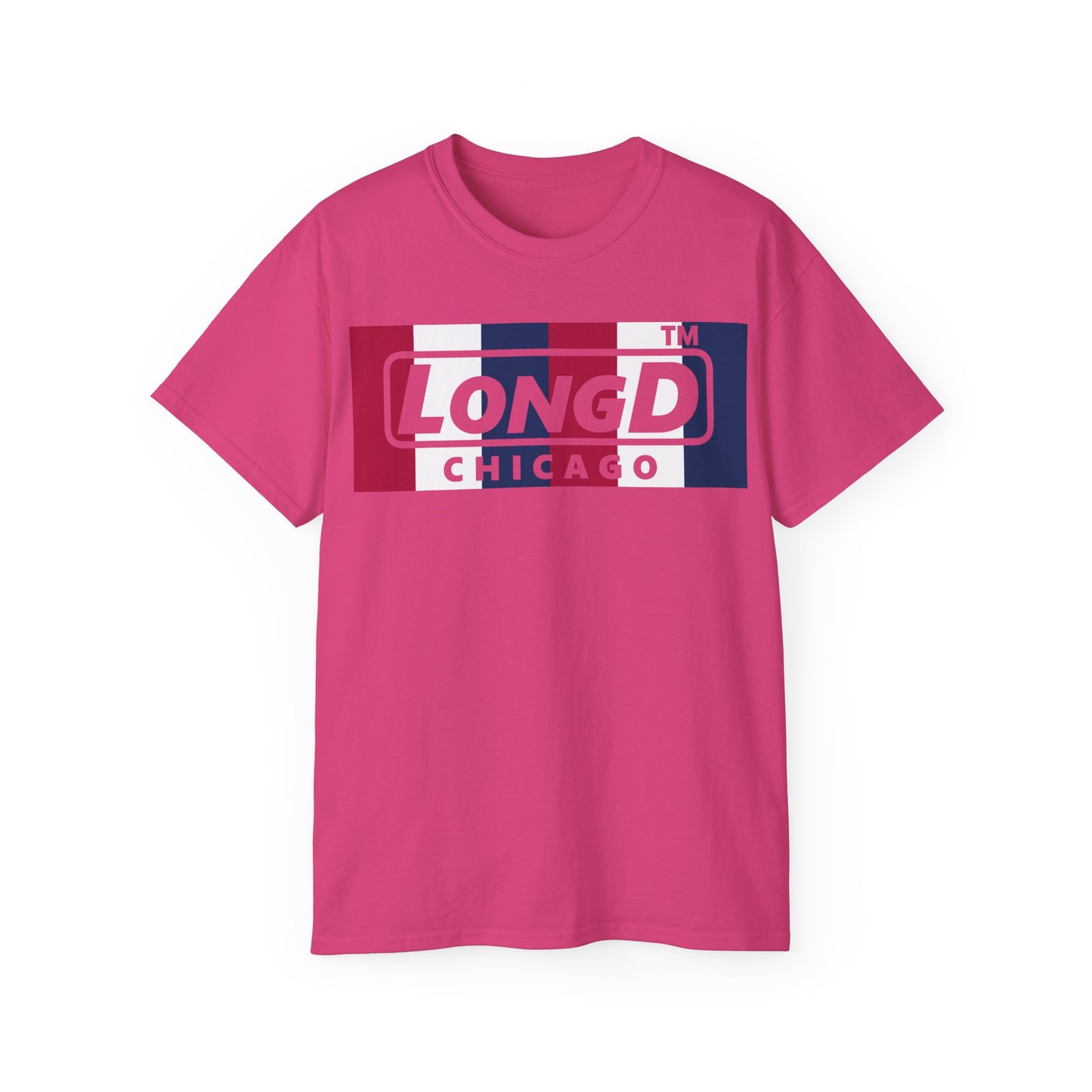 LongD negative vertical 6-striped Chicago logo cotton tee (patriotic colors)