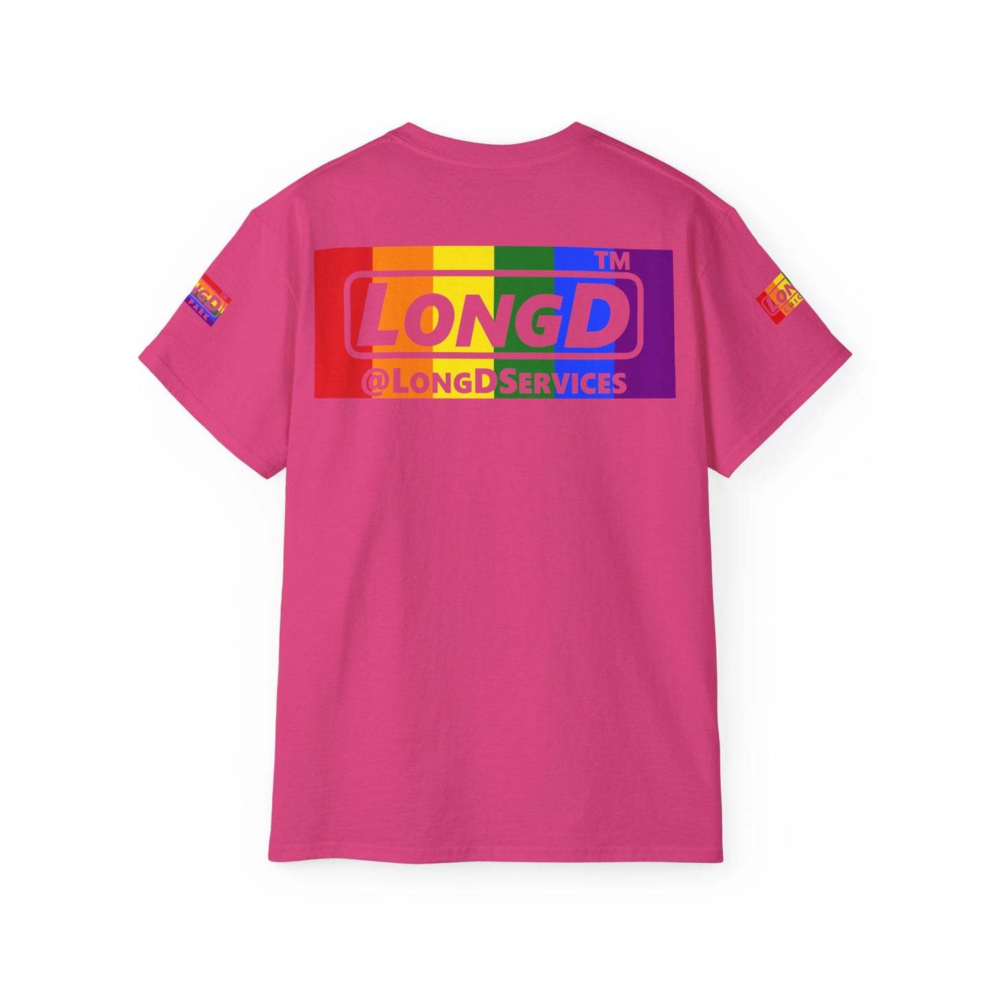 LongD negative vertical striped 4-print Chicago logo cotton tee (Pride colors)