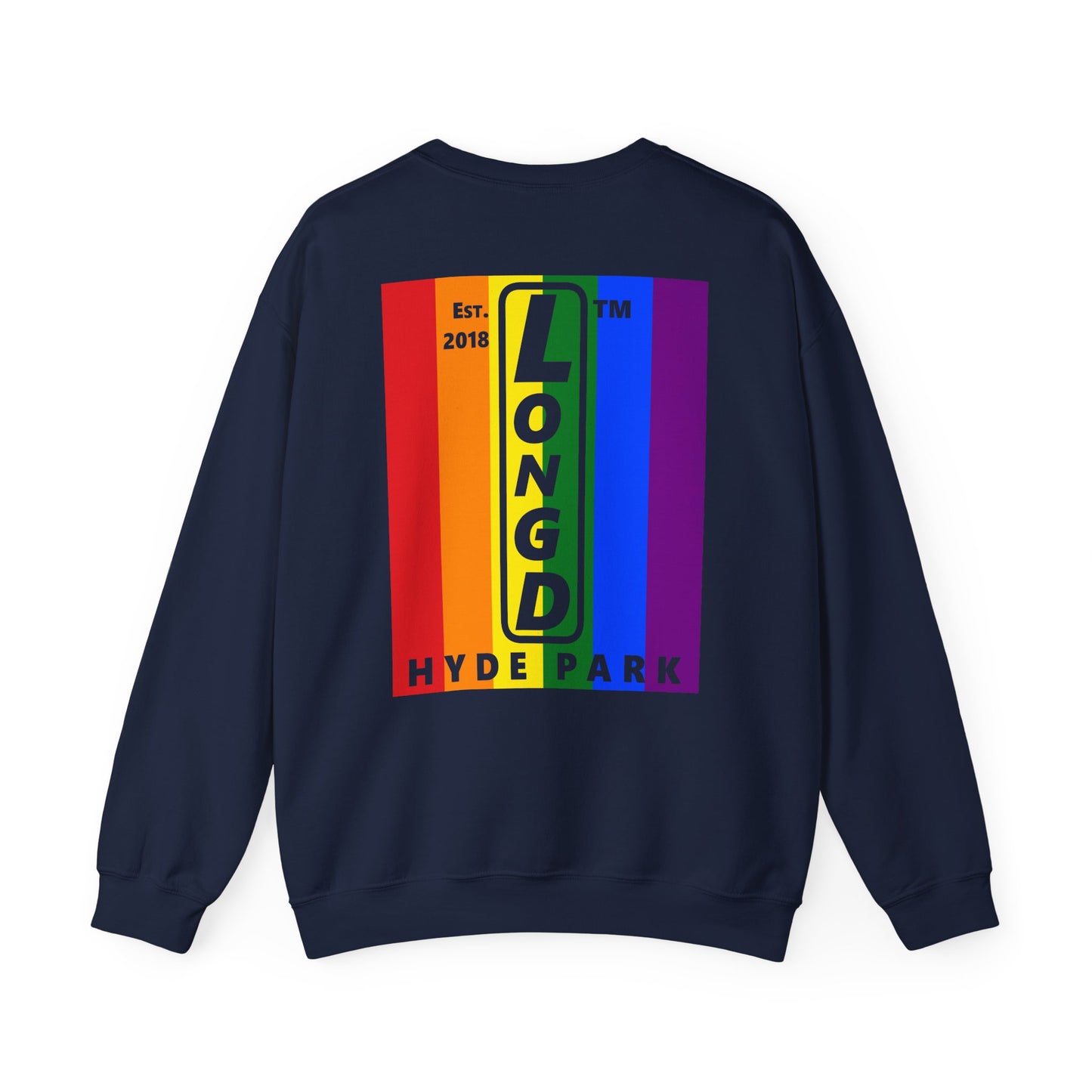 I Luv LongD negative windmill Hyde Park upright front-back logo crewneck sweatshirt