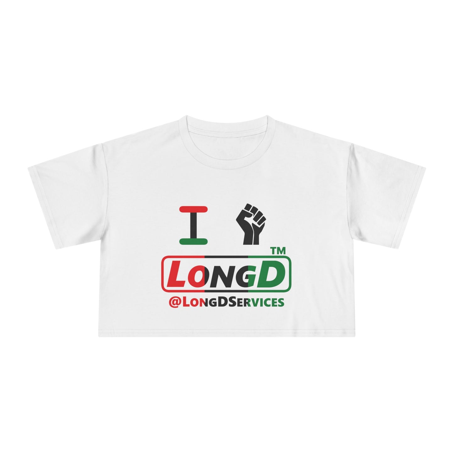 I fist LongD positive vertical 3-striped tag logo crop tee