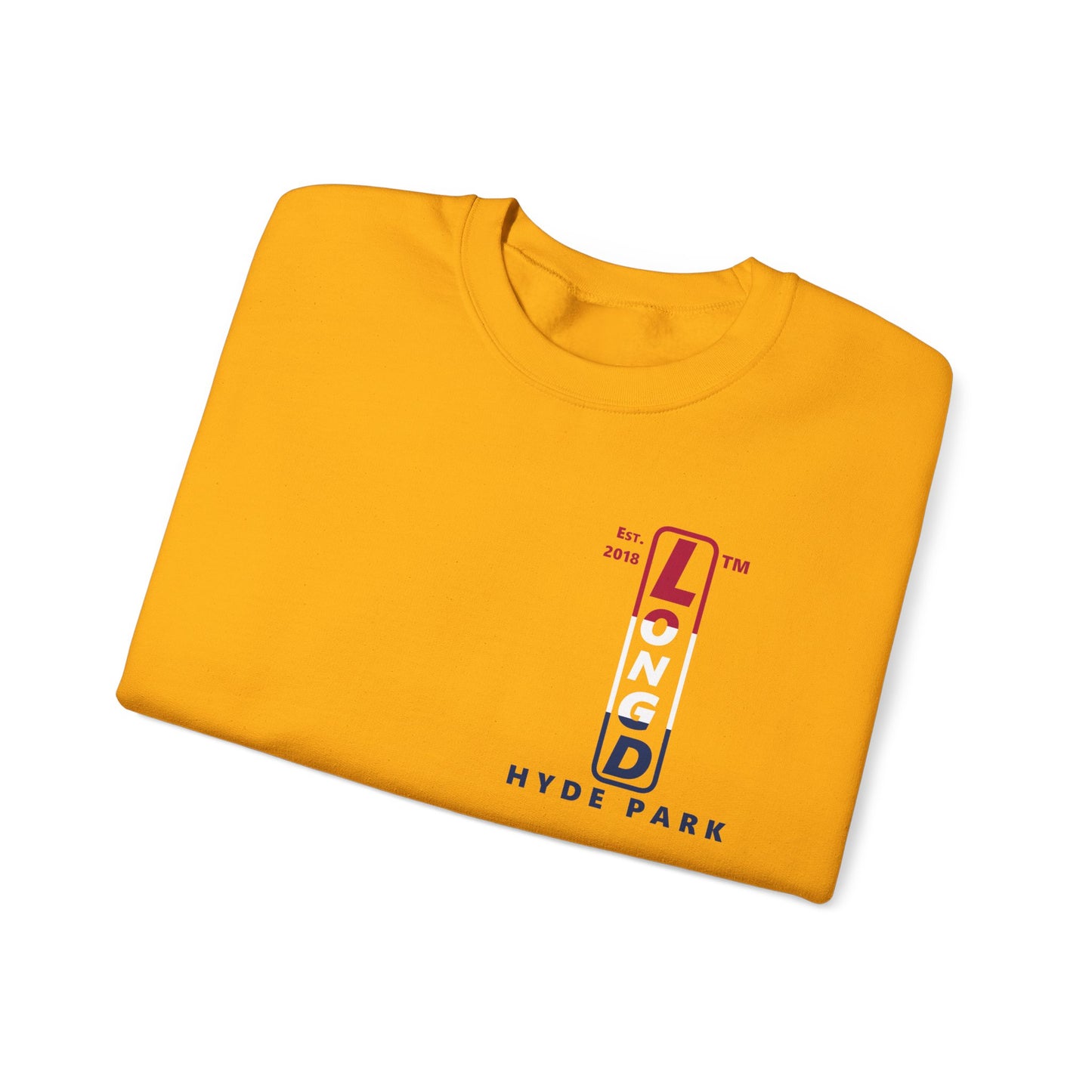 LongD positive horizontal 3-striped Hyde Park upright 4-print single-breasted logo crewneck sweatshirt (patriotic colors)
