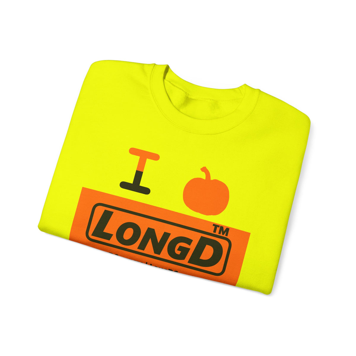 I pumpkin LongD Tag-domain logo positive black on negative orange crewneck sweatshirt