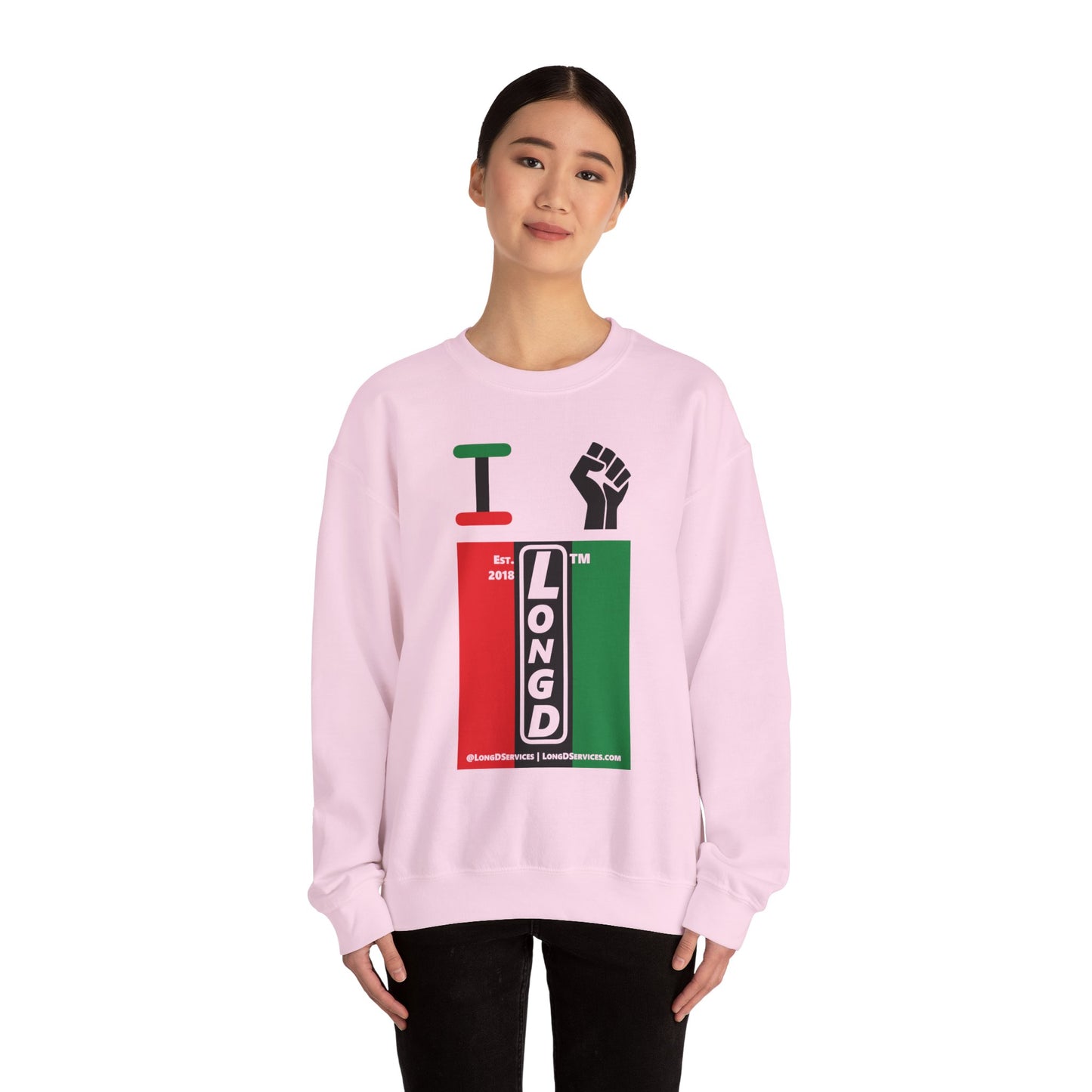 I Fist LongD negative vertical 3-striped tag-domain upright logo crewneck sweatshirt