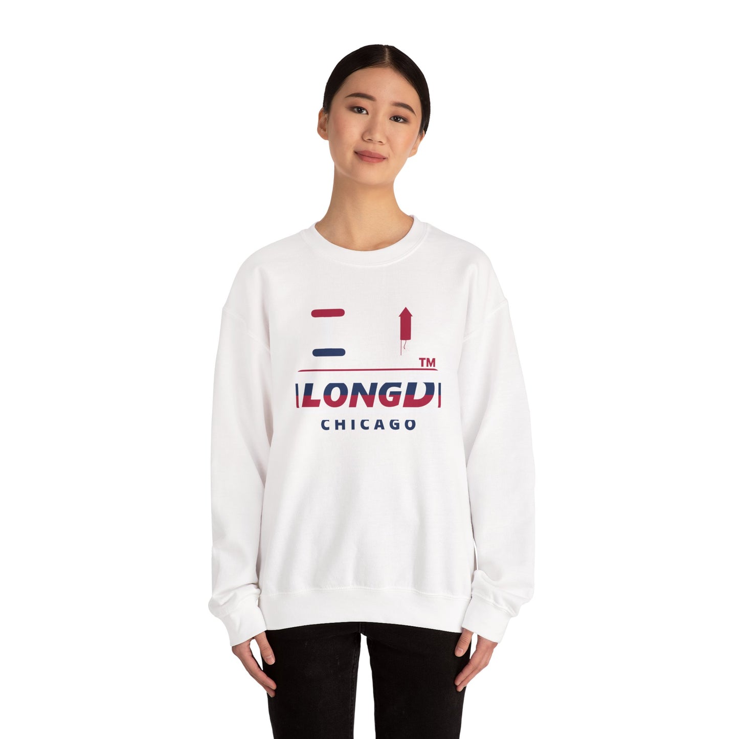 I firecracker LongD positive horizontal 6-striped Chicago logo crewneck sweatshirt
