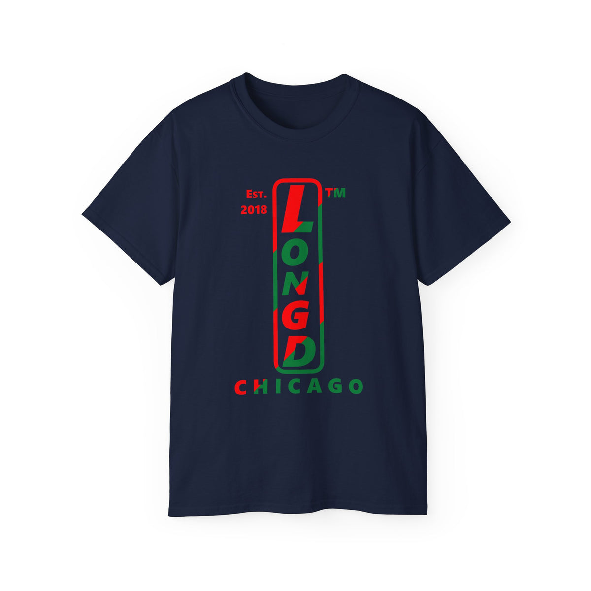 LongD Chicago positive upright pixel-weighted 4-striped logo (Xmas colors) cotton tee