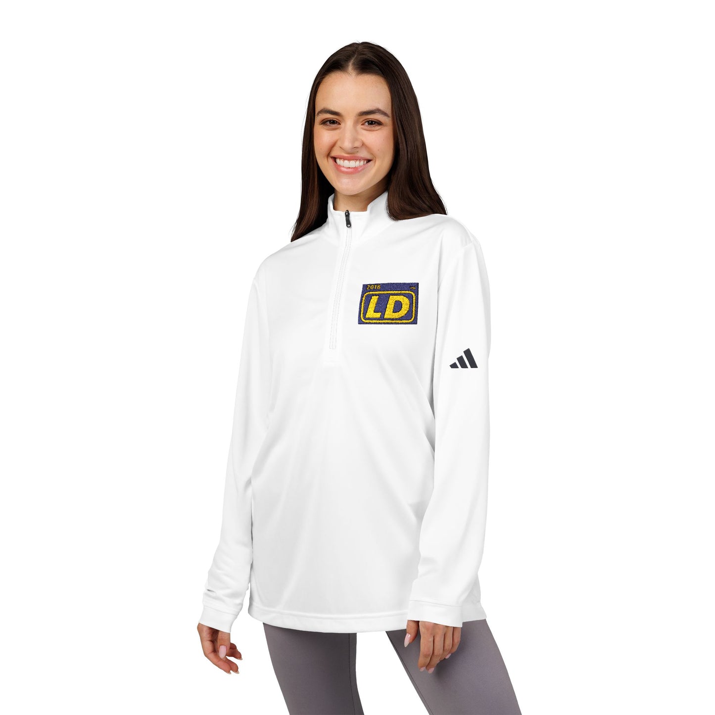 Embroidered adidas® Quarter-Zip pullover official reverse logo initials