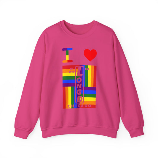 I Luv LongD negative windmill Chicago upright front-back logo crewneck sweatshirt