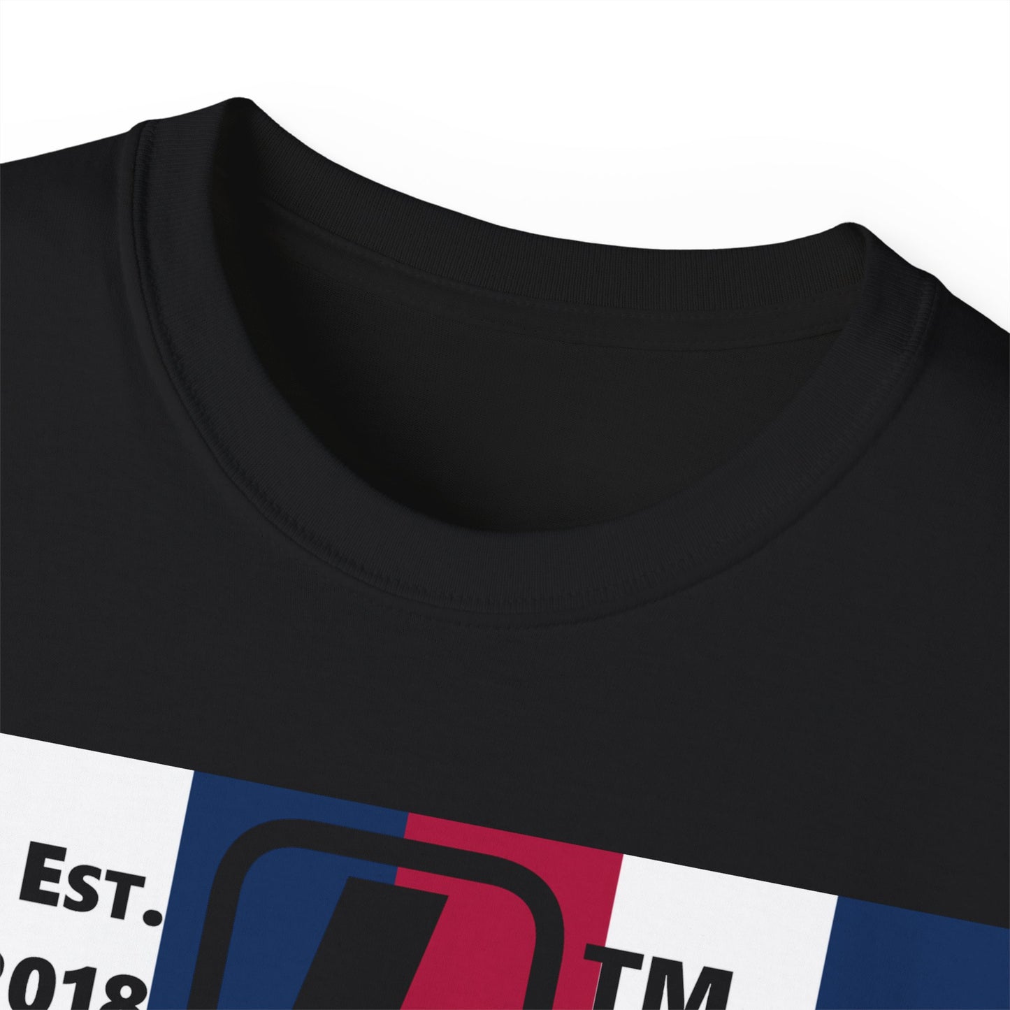 LongD cotton tee negative vertical 6-striped Chicago upright logo (Patriotic colors)