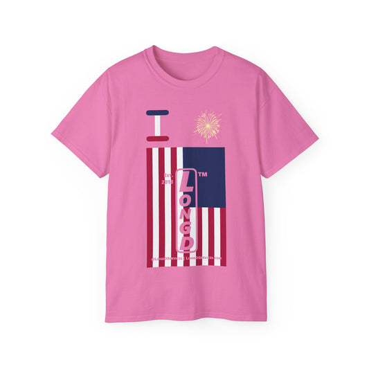I Burst LongD cotton tee negative cropped flag tag-domain upright logo (Patriotic colors)