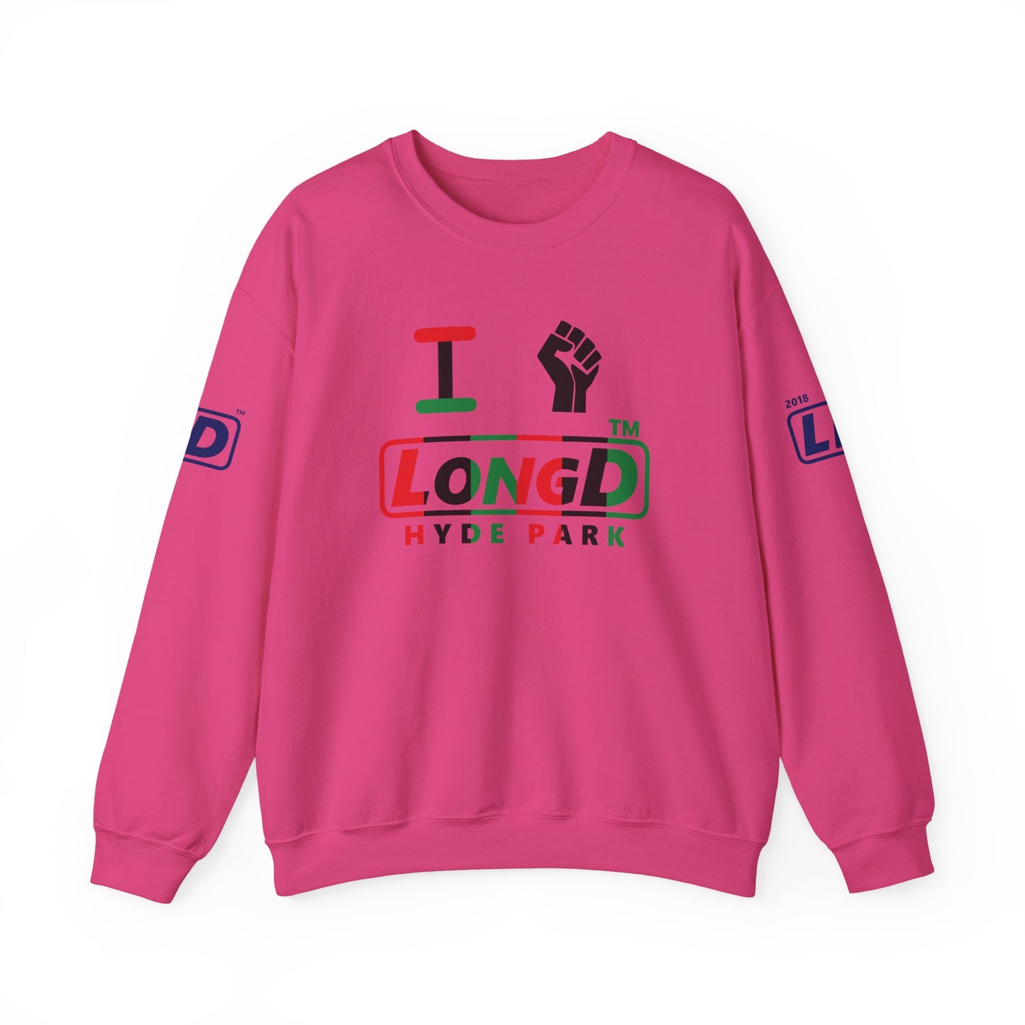 I fist LongD positive vertical 6-striped 4-print Hyde Park logo crewneck sweatshirt