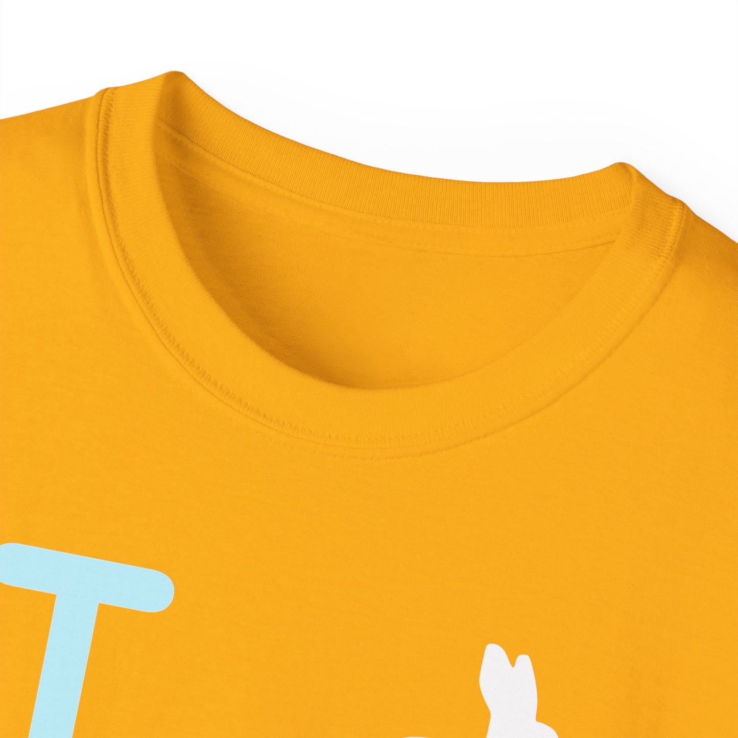 I Bunny LongD® Logo Cotton Tee Easter pastel blue negative text (white Easter Bunny)