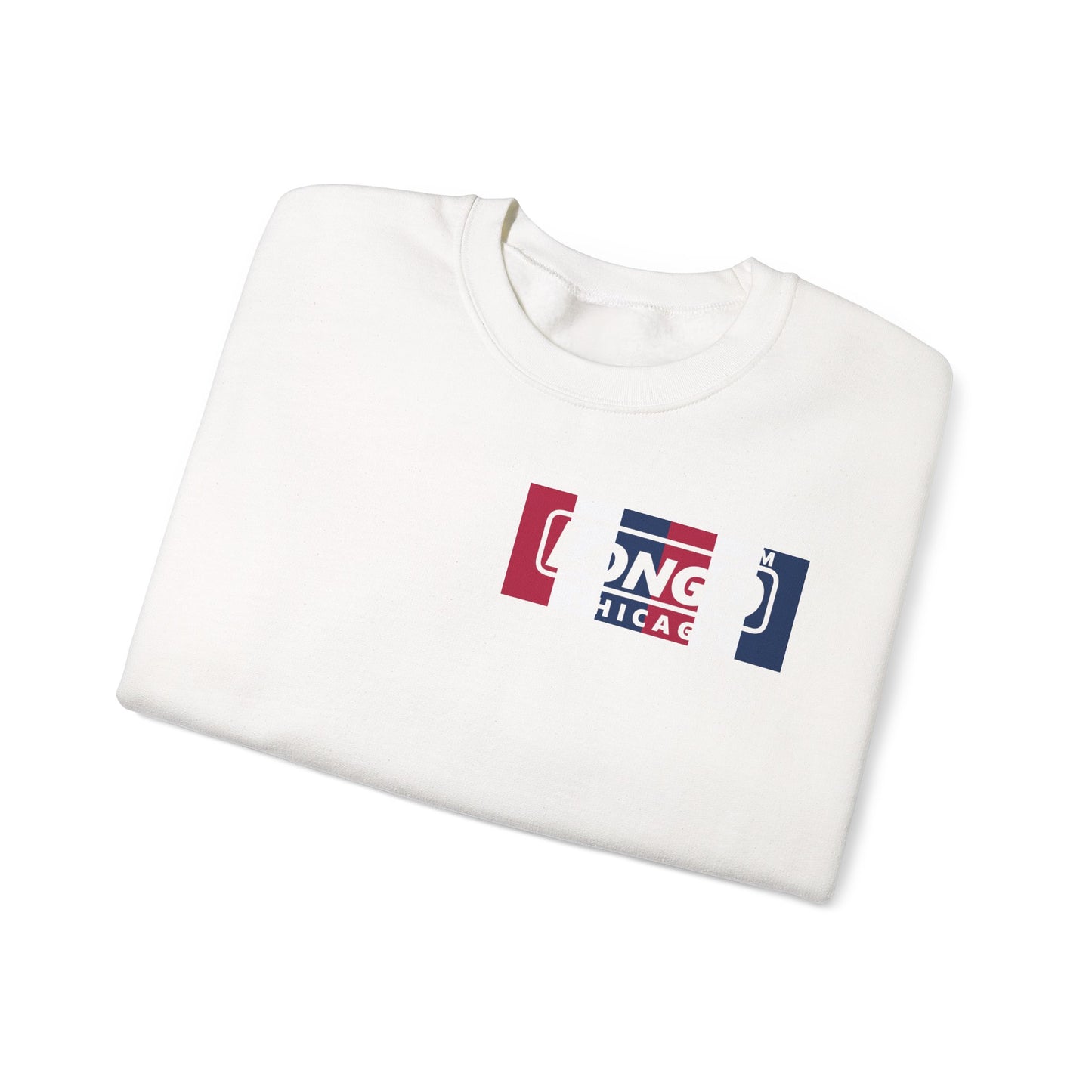 LongD negative vertical 6-striped 4-print single-breasted Chicago logo crewneck sweatshirt (patriotic colors)