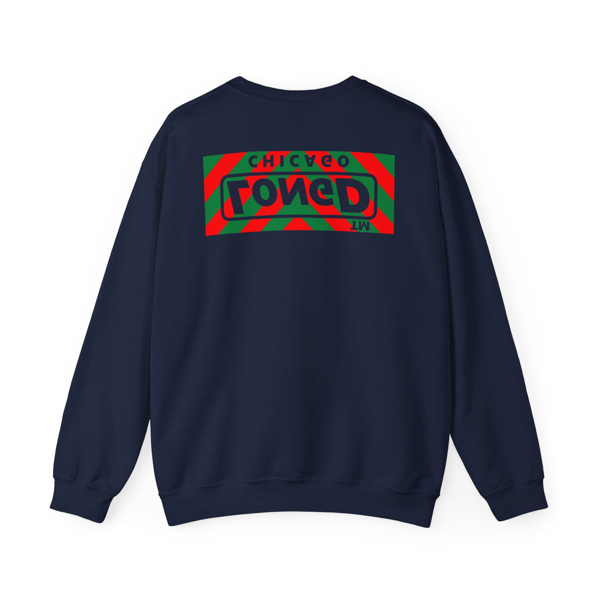 LongD Chicago negative downward chevron front-back logo (Xmas colors) crewneck sweatshirt