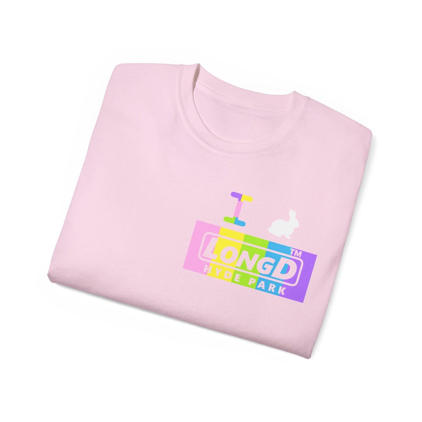 I Bunny LongD® negative vertical striped front-back Hyde Park Logo Cotton Tee