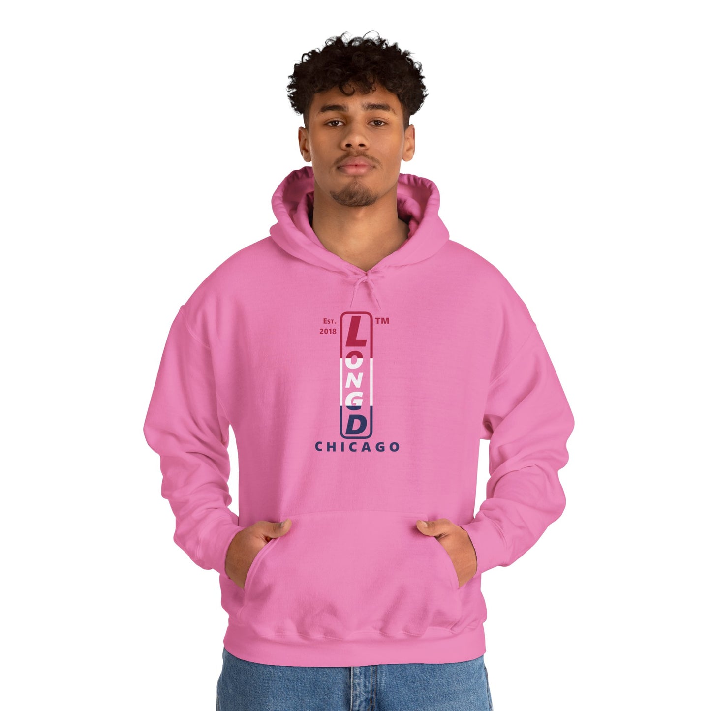 LongD® positive horizontal 3-striped upright Chicago logo hoodie
