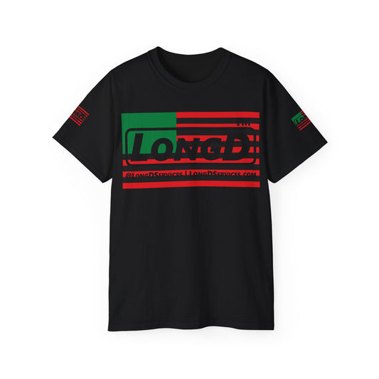 LongD negative flag tag-domain logo 4-print cotton tee (Juneteenth colors)