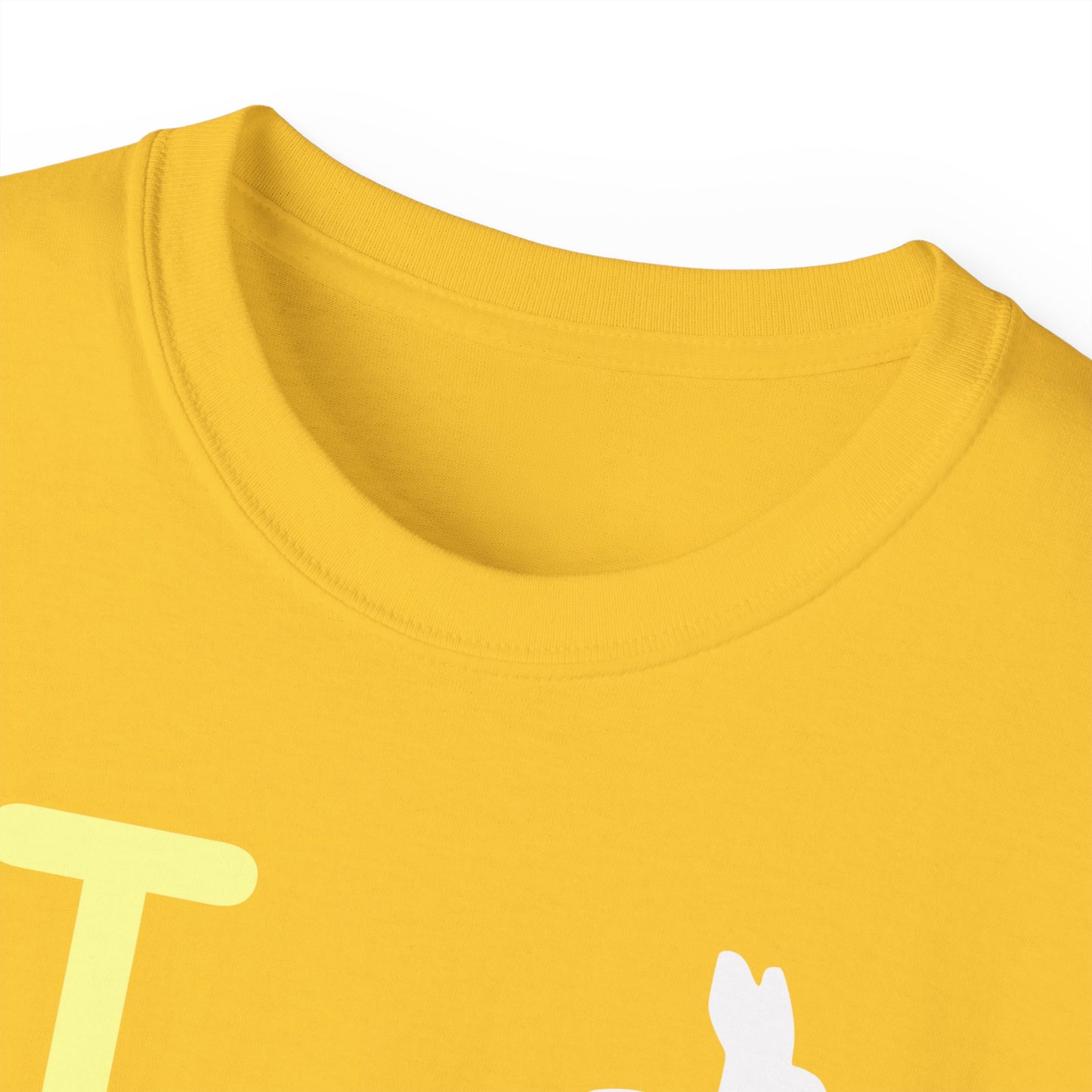 I Bunny LongD® Logo Cotton Tee Easter pastel yellow negative text (white Easter Bunny)