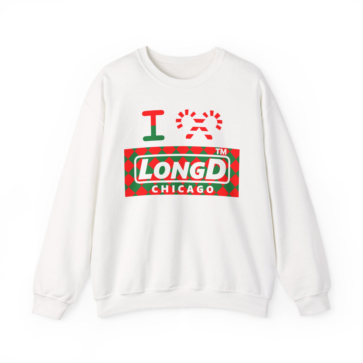 I candy cane LongD Chicago negative argyle logo crewneck sweatshirt