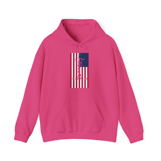 LongD® negative flag upright Hyde Park logo hoodie (Patriotic colors)