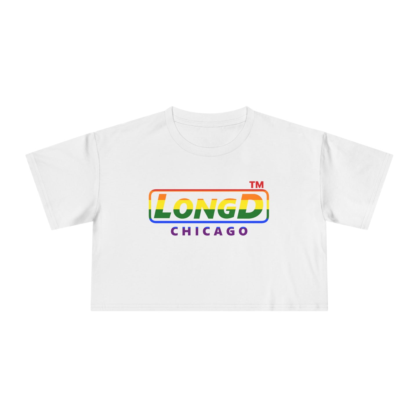 LongD positive horizontal 6-striped Chicago logo crop tee (Pride colors)