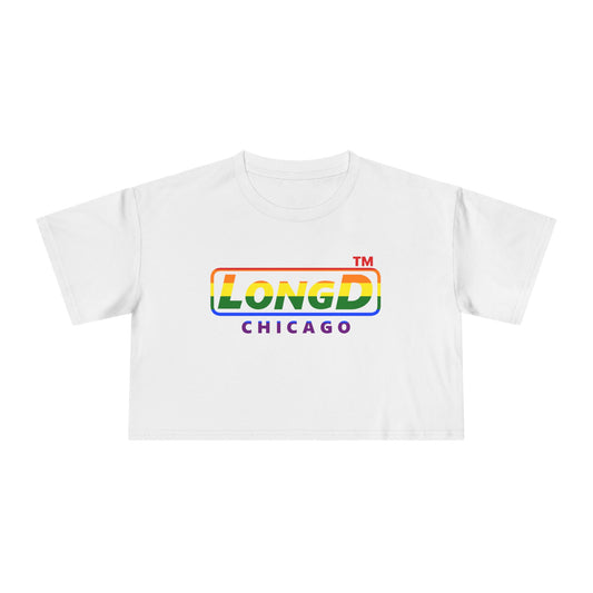LongD positive horizontal 6-striped Chicago logo crop tee (Pride colors)