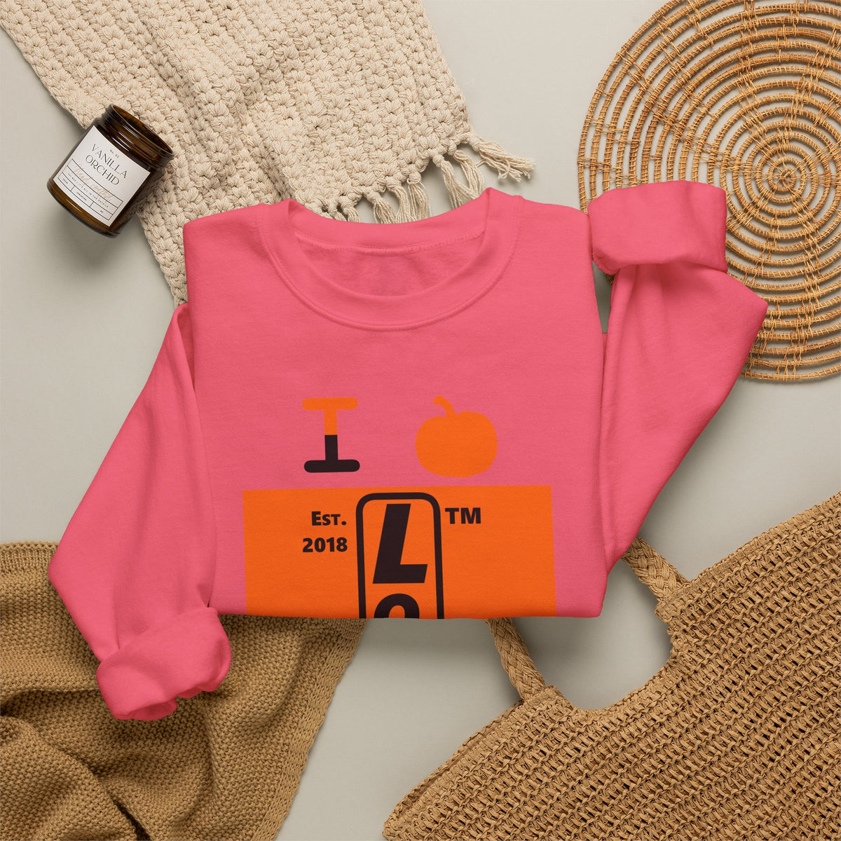 I pumpkin LongD Hyde Park upright logo positive black on negative orange crewneck sweatshirt