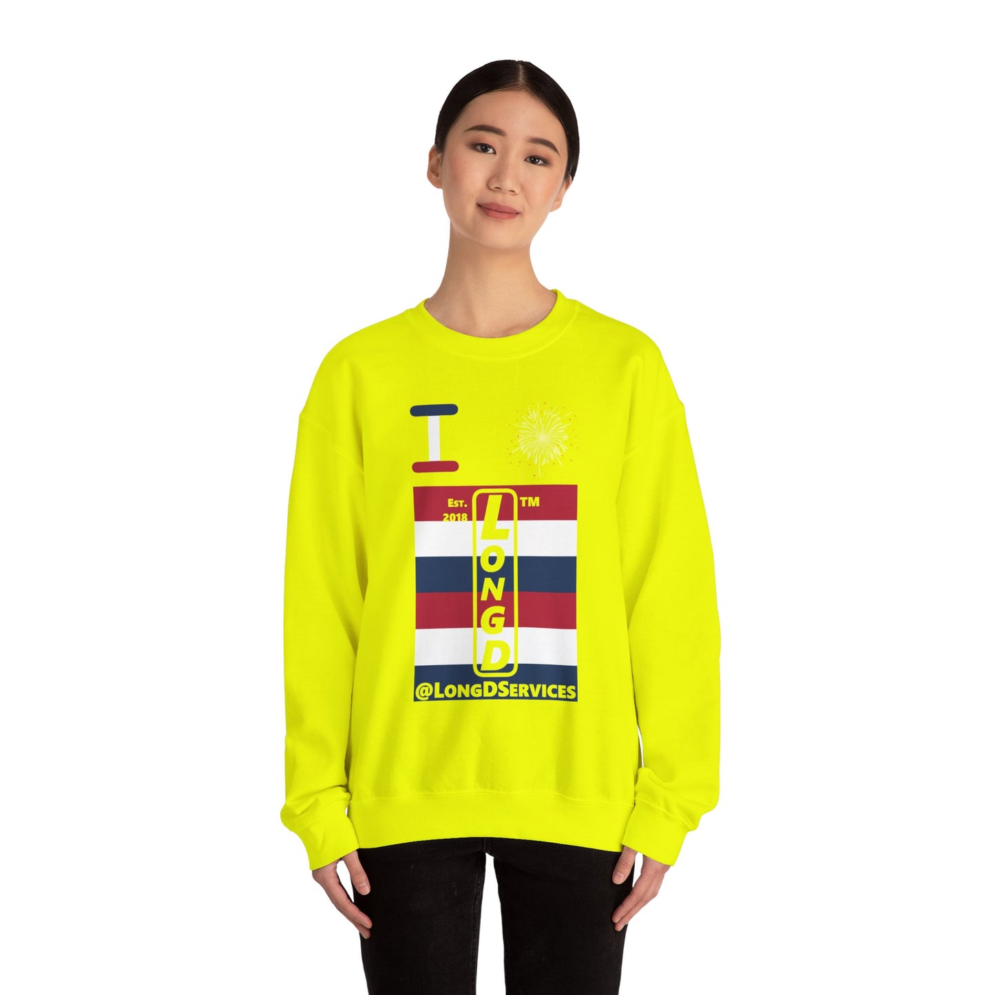 I Burst LongD negative horizontal 6-striped tag upright logo crewneck sweatshirt