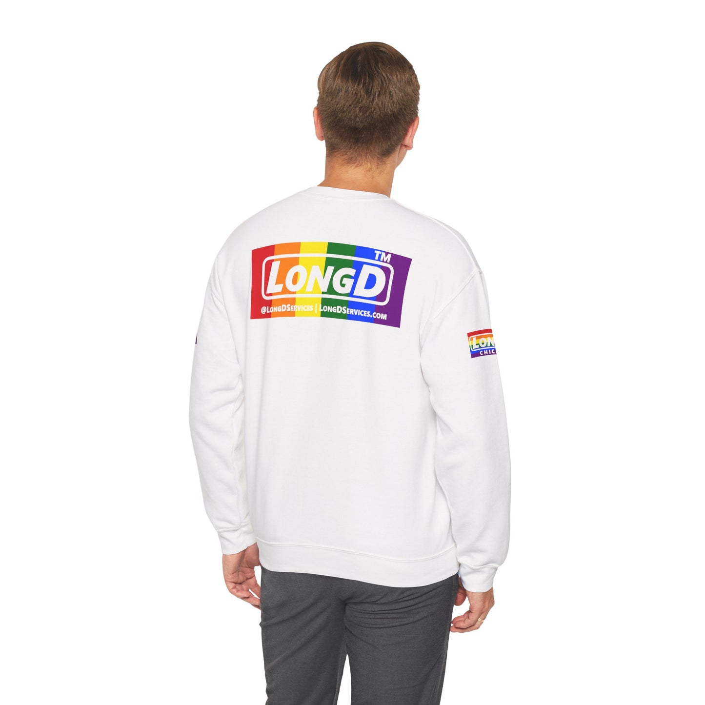 LongD official basic 4-print tag logo crewneck sweatshirt with Pride heart