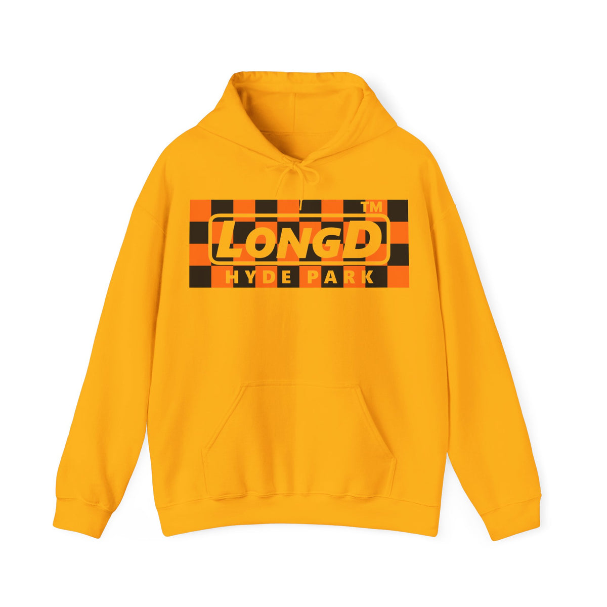 LongD Hyde Park negative checkered logo (Halloween colors) hoodie