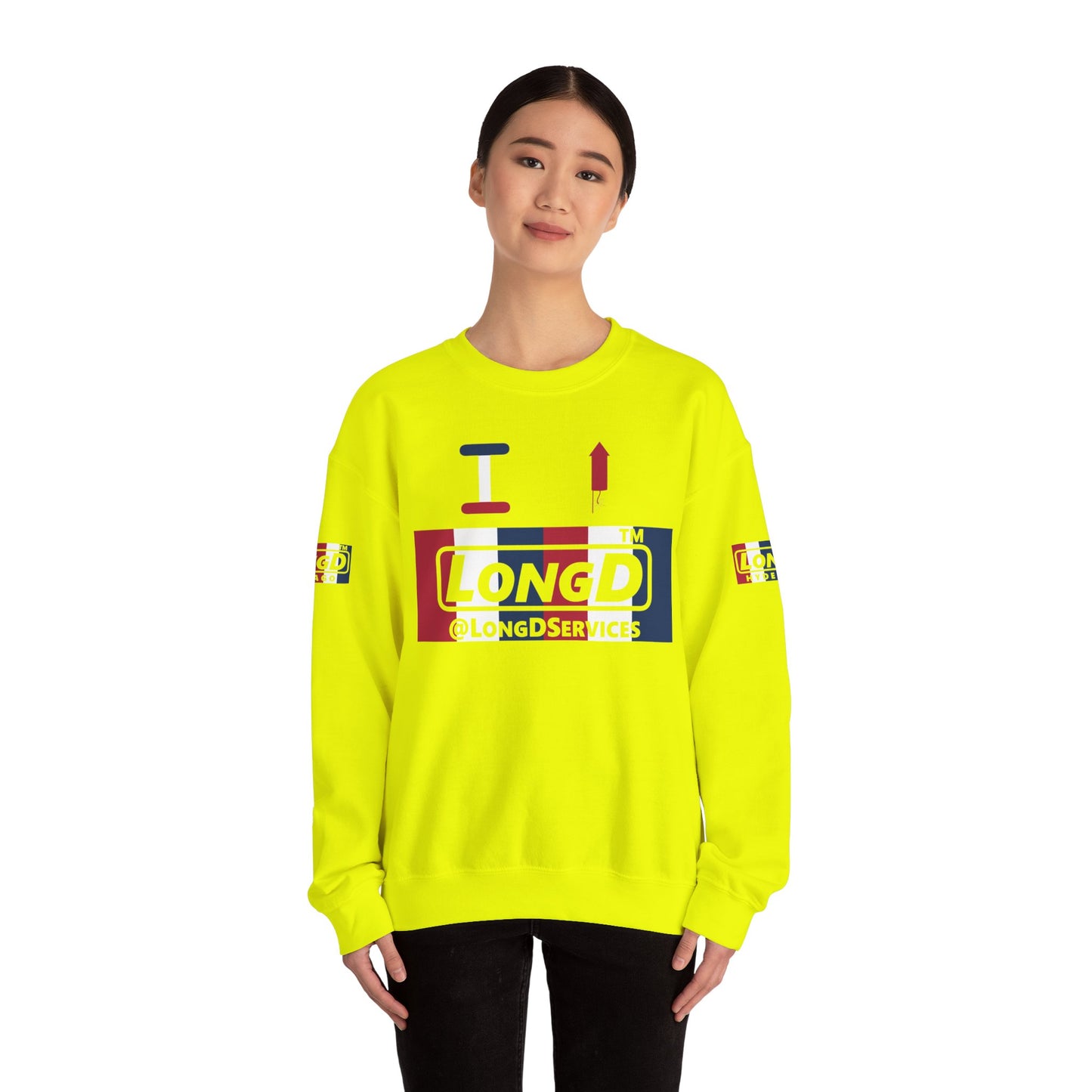 I firecracker LongD positive vertical 6-striped 4-print tag logo crewneck sweatshirt