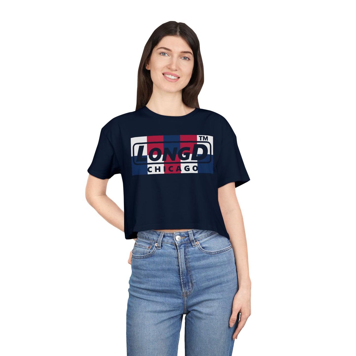 LongD negative 2x5 Chicago Logo Crop Tee (Patriotic colors)