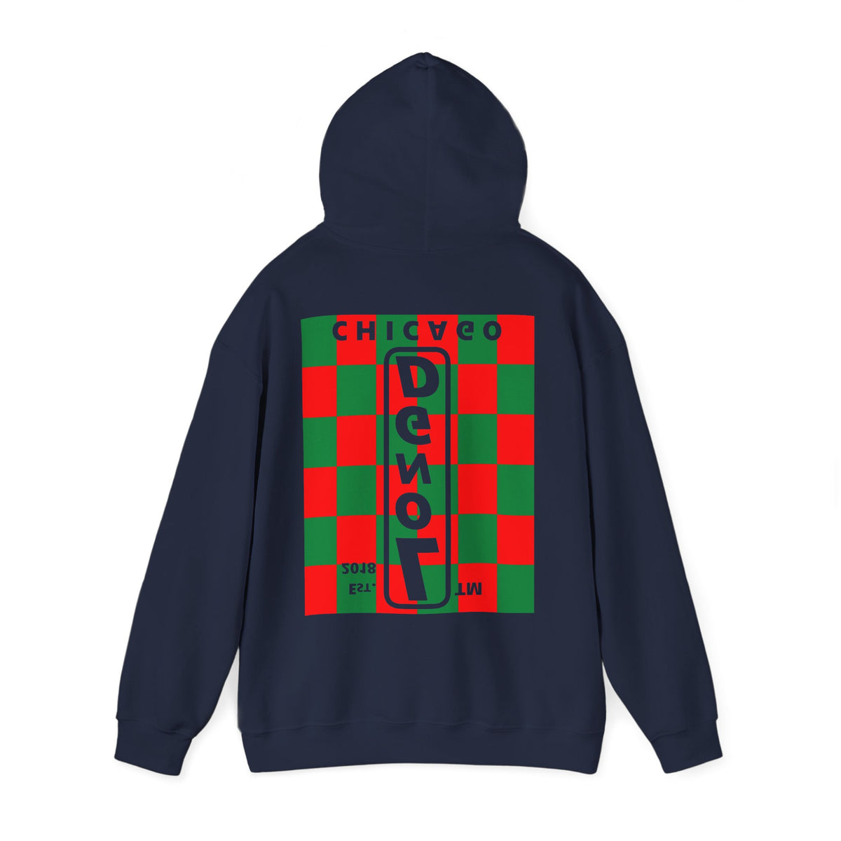 LongD Chicago negative upright checkered front-back logo (Xmas colors) hoodie