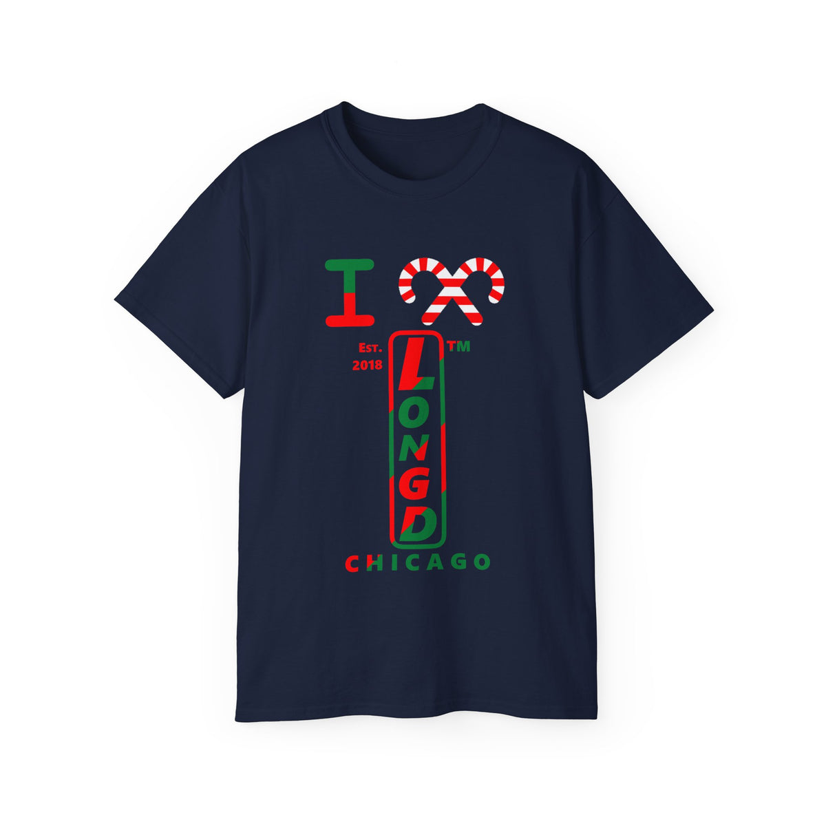 I candy cane LongD Chicago positive upright pixel-weighted 4-striped logo cotton tee