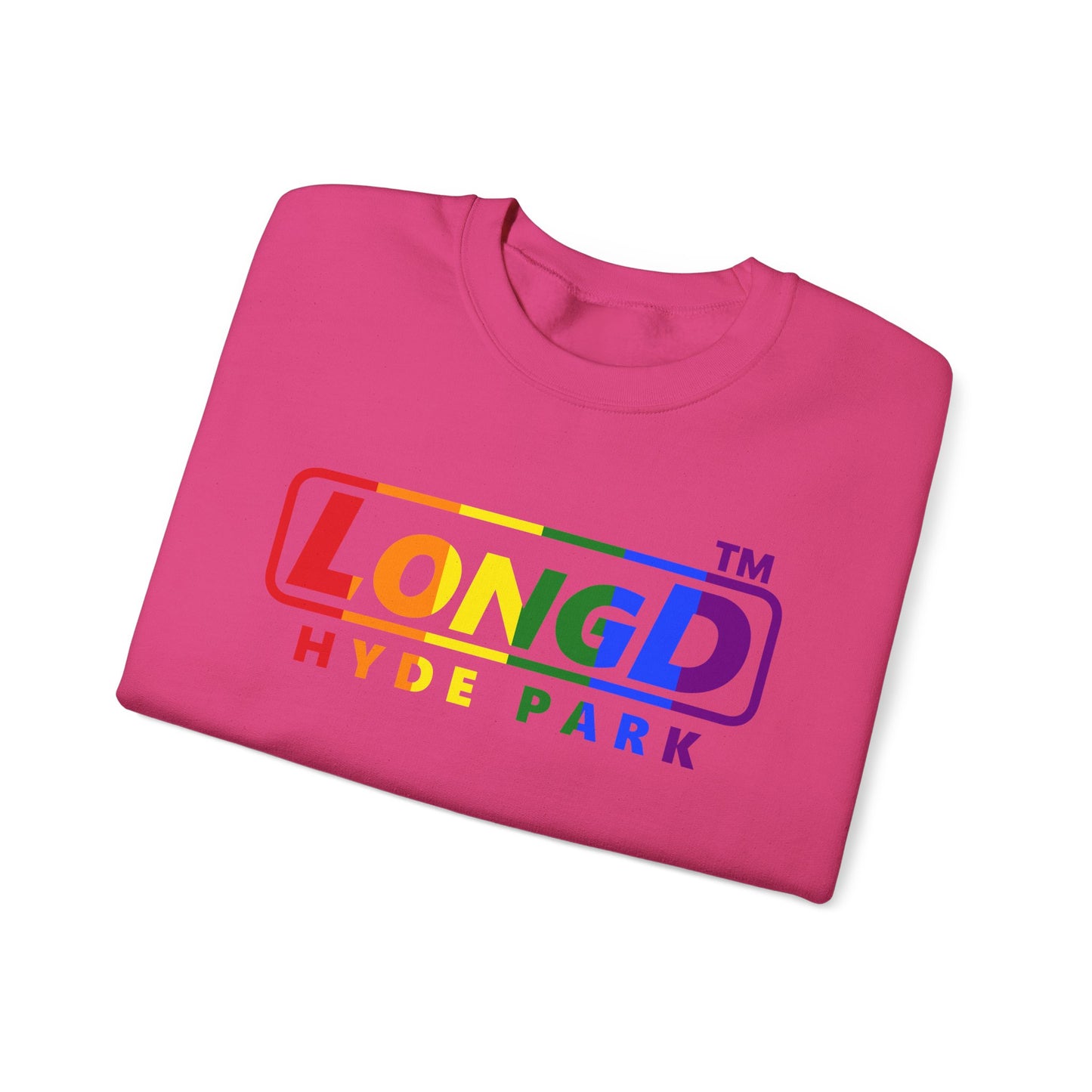 LongD positive vertical striped Hyde Park logo crewneck sweatshirt (Pride colors)