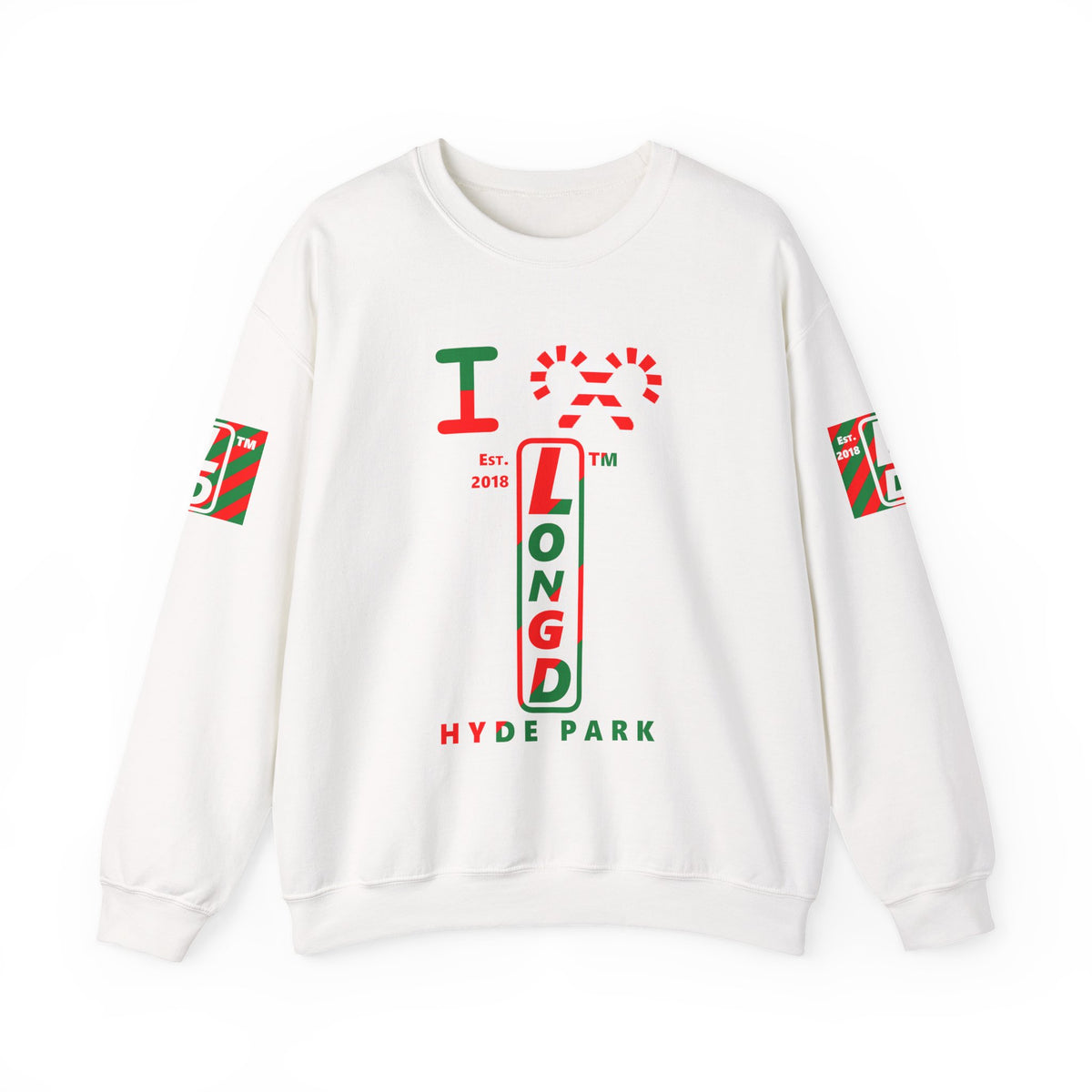 I candy cane LongD Hyde Park positive upright pixel-weighted 4-striped 4-print logo crewneck sweatshirt