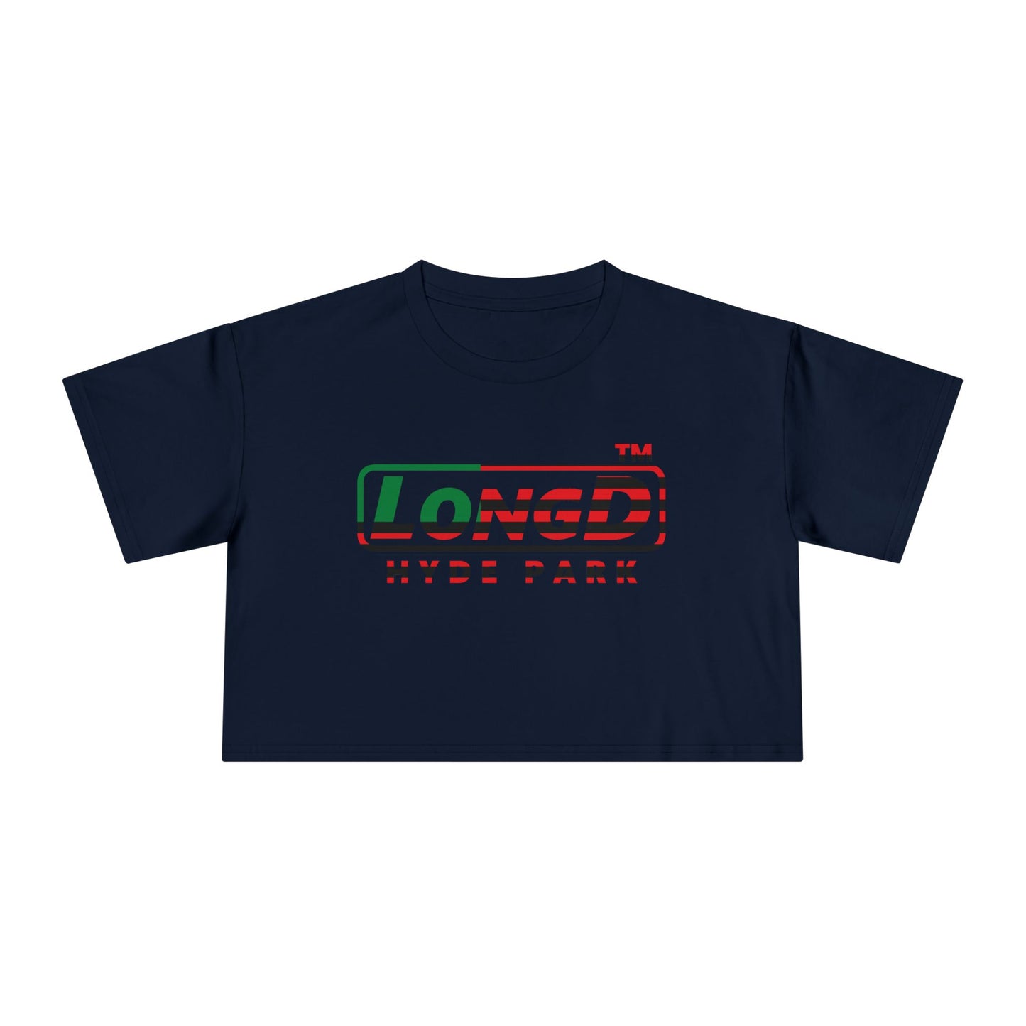 LongD positive flag Hyde Park logo crop tee (Juneteenth colors)