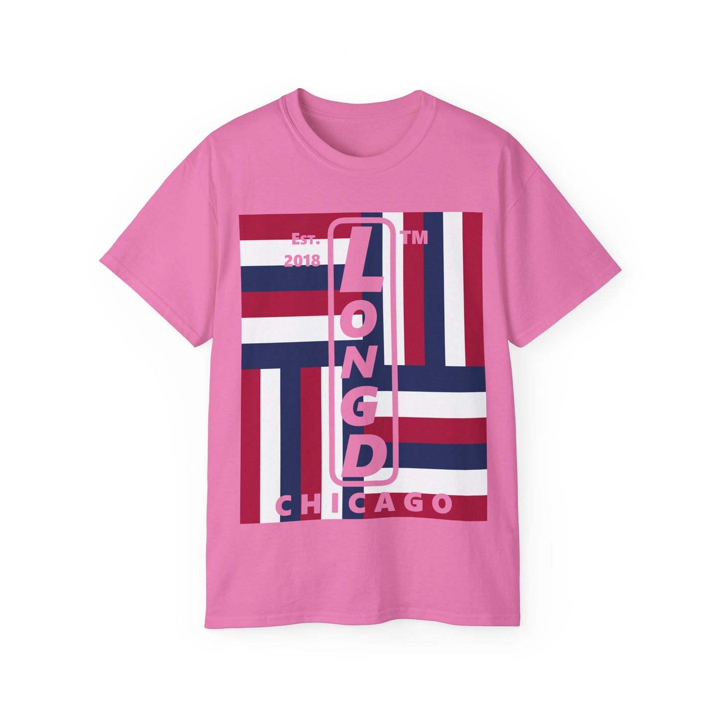 LongD cotton tee negative windmill Chicago upright logo (Patriotic colors)