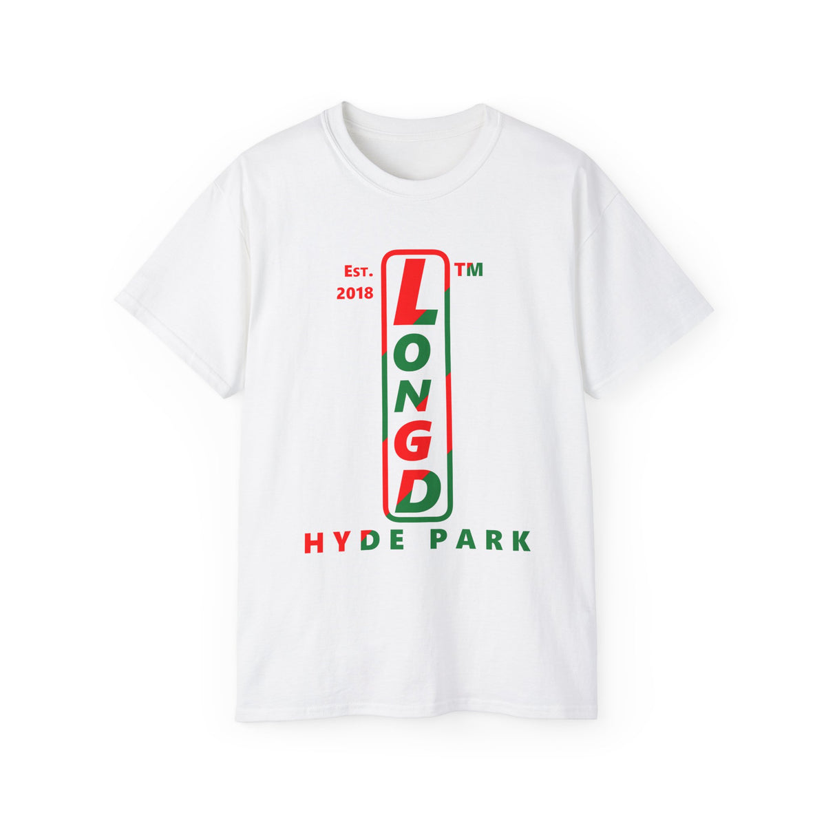 LongD Hyde Park positive upright pixel-weighted 4-striped logo (Xmas colors) cotton tee